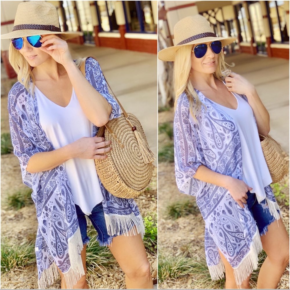 LOOKING FOR FUN PAISLEY PRINT KIMONO/COVER UP-BLUE - Picture 2 of 3